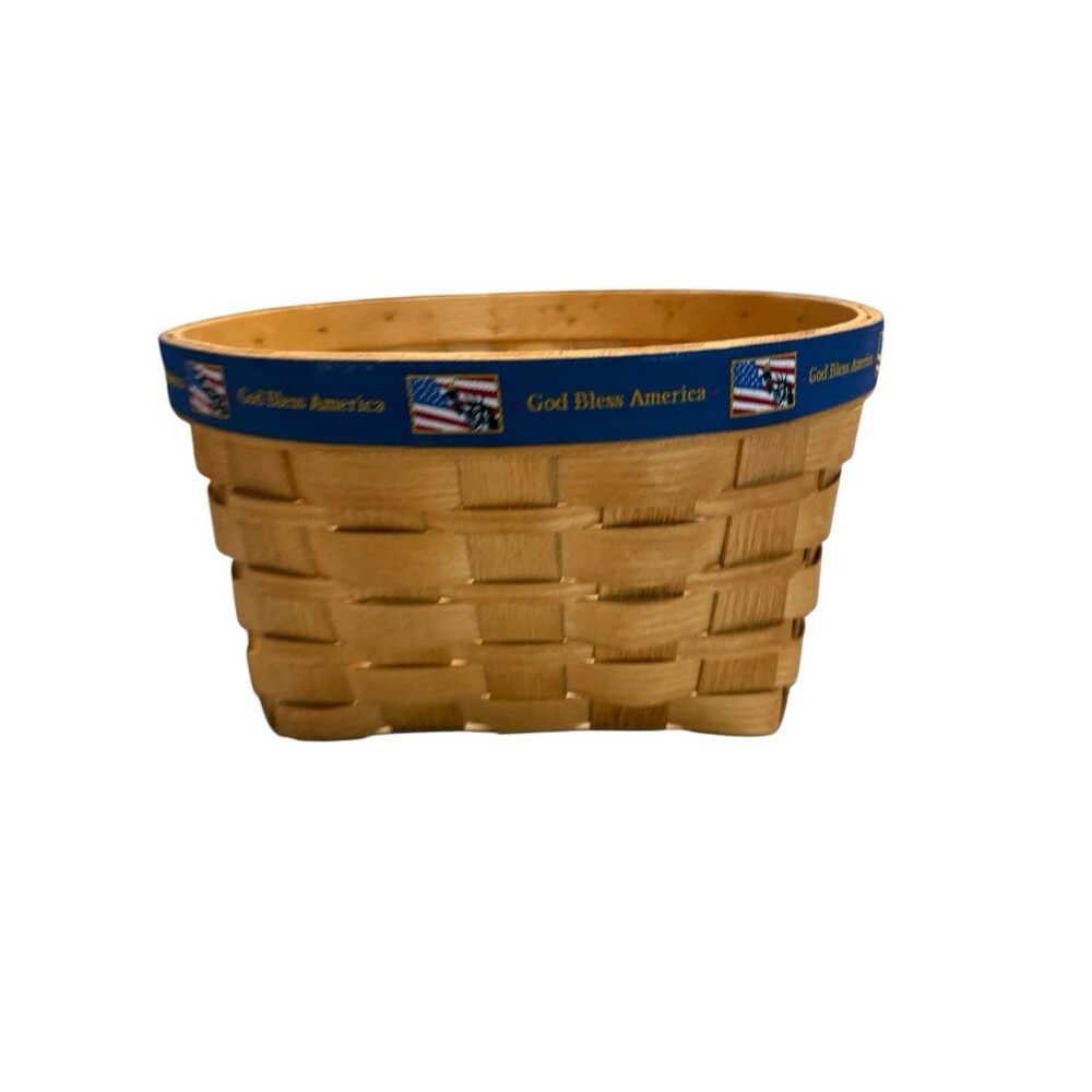 Peterboro Basket Co God Bless America Patriotic Woven Wood Basket USA